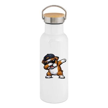 Bouledogue à l’eau - Gourde isotherme avec bouchon en bambou - blanc - Droite