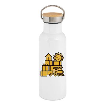Building Blocks Railway Toys - Thermal Bottle with Bamboo Lid - white - Right