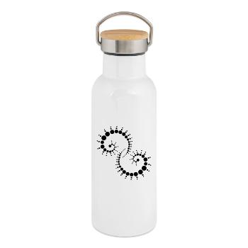 Stilisiertes Fossil im Ammonit-Stil - Thermosflasche mit Bambusdeckel - Weiß - Rechts