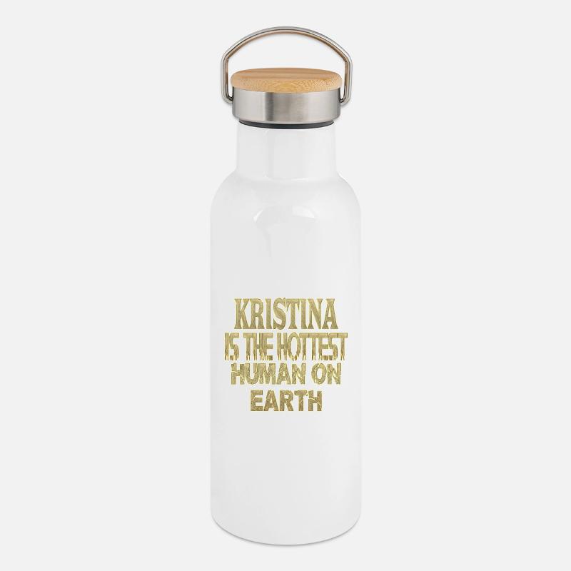 Kristina - Thermosflasche mit Bambusdeckel - Weiß