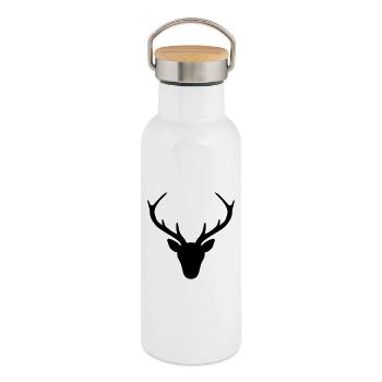 Hirsch Geweih Silhouette Jagd Jäger Geschenk - Thermosflasche mit Bambusdeckel - Weiß - Rechts