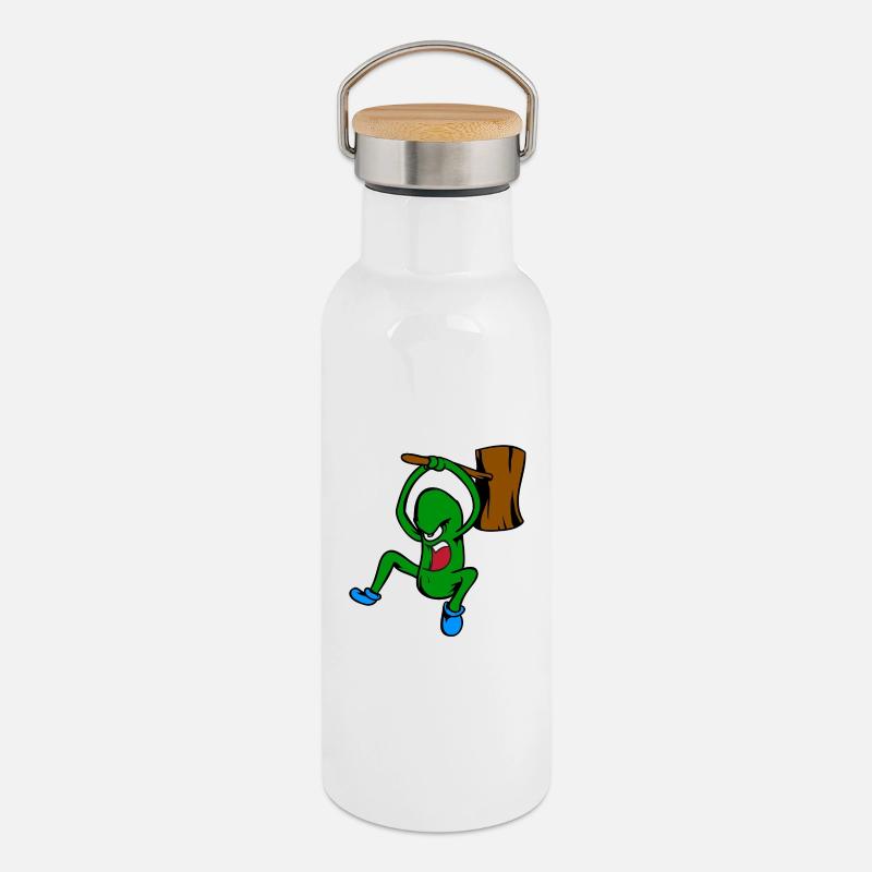 Wütende Gurke - Thermosflasche mit Bambusdeckel - Weiß