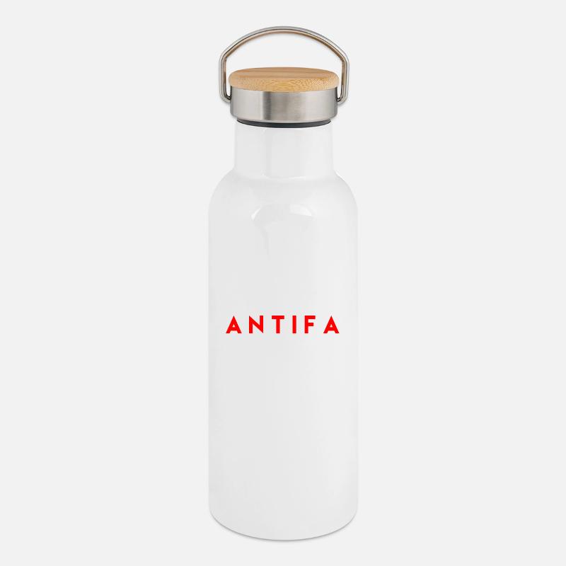 Antifa - Thermal Bottle with Bamboo Lid - white