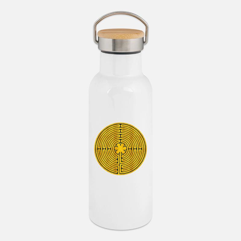 Chartres Maze - Thermal Bottle with Bamboo Lid - white