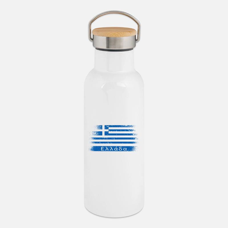 Conception vintage de la Grèce - Gourde isotherme avec bouchon en bambou - blanc