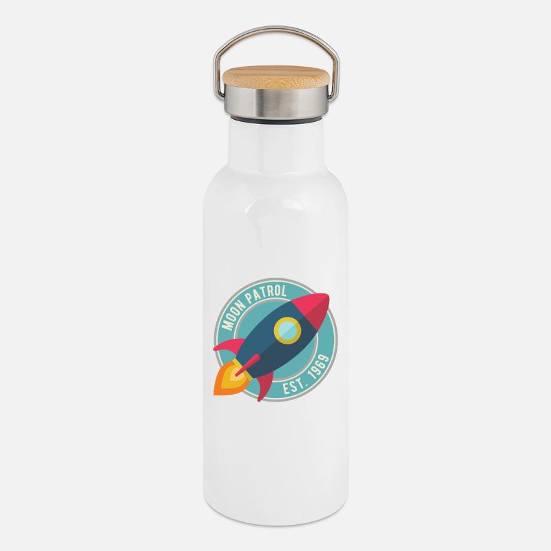 Fusée Moon Patrol Rocket - Gourde isotherme avec bouchon en bambou - blanc