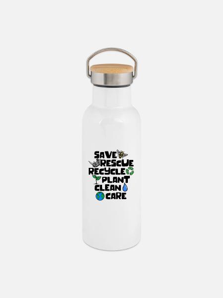 Erde Statement Artenschutz Naturschutz Umwelt - Thermosflasche mit Bambusdeckel - Weiß