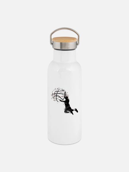 KronenRing-Silhouette - Thermosflasche mit Bambusdeckel - Weiß