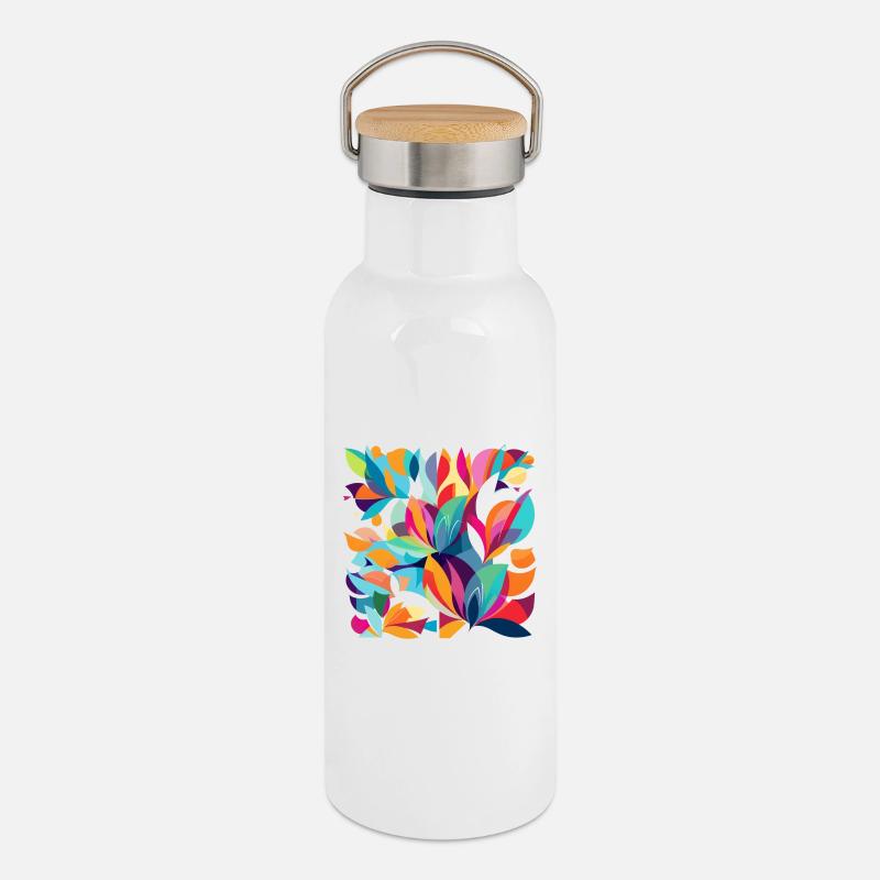 Flower Dance - Thermosflasche mit Bambusdeckel - Weiß