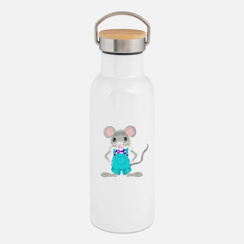 Niedliche und elegante - Thermosflasche mit Bambusdeckel - Weiß