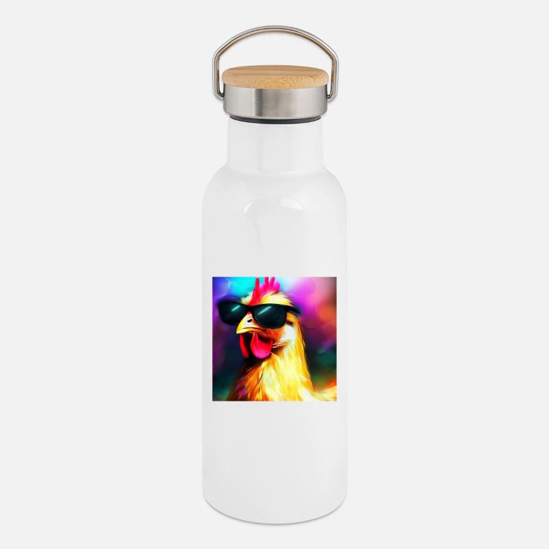 Fancy Chicken IV - Thermosflasche mit Bambusdeckel - Weiß