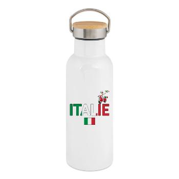 Italie - Gourde isotherme avec bouchon en bambou - blanc - Droite