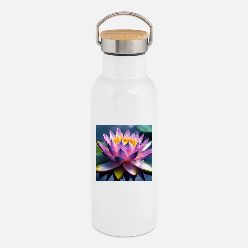 Water lily - Thermal Bottle with Bamboo Lid - white