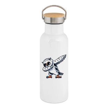 Coole Schneeeule Dabbing Pose - Thermosflasche mit Bambusdeckel - Weiß - Rechts