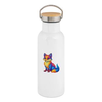 Polarfuchs Bunte Kawaii Zeichentrickfigur - Thermosflasche mit Bambusdeckel - Weiß - Rechts