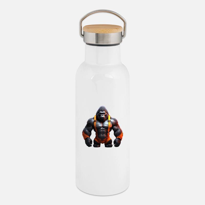 Gorilla Force Primas Ideales Geschenk - Thermosflasche mit Bambusdeckel - Weiß