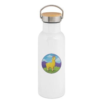 Lama süße kawaii Cartoon Clipart Tier Haustier - Thermosflasche mit Bambusdeckel - Weiß - Rechts