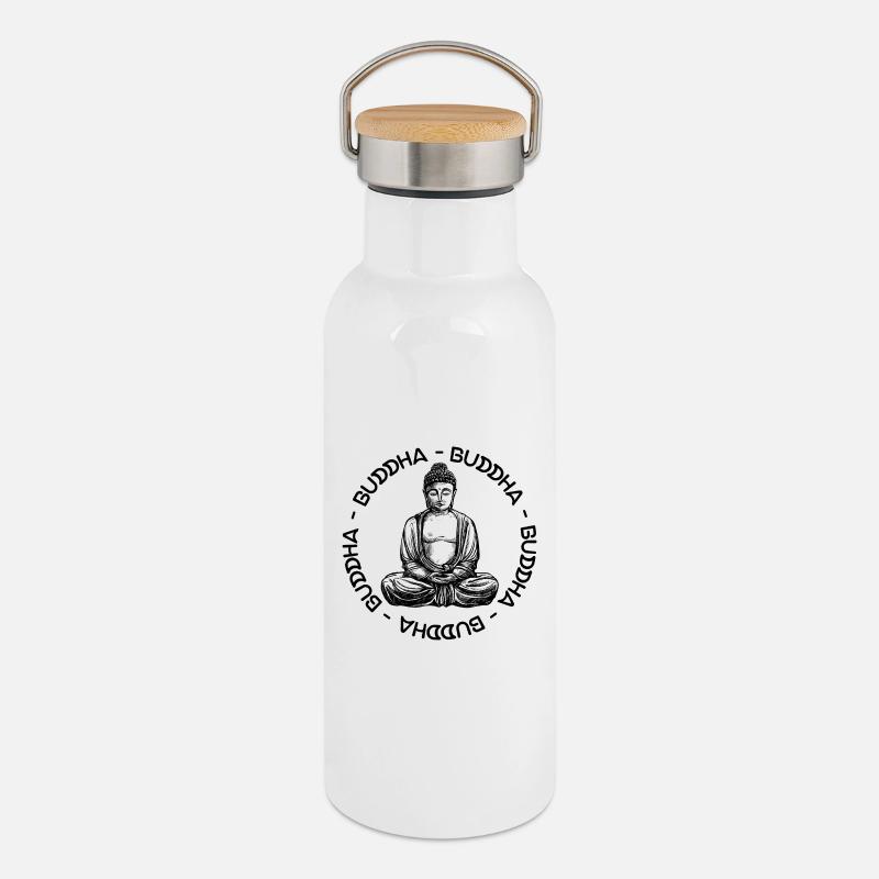 Buddha - Bouddha - Buddha love - Gourde isotherme avec bouchon en bambou - blanc