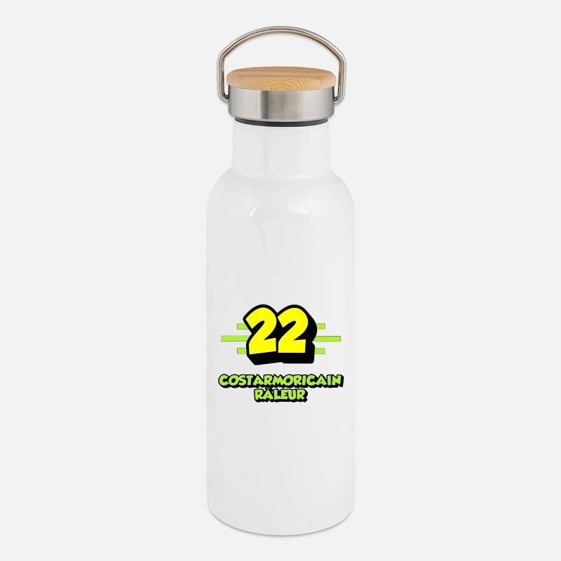Klagender Costarmorican - Thermosflasche mit Bambusdeckel - Weiß