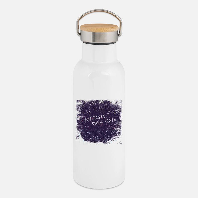 Eat Pasta swim fasta > typo - Thermosflasche mit Bambusdeckel - Weiß