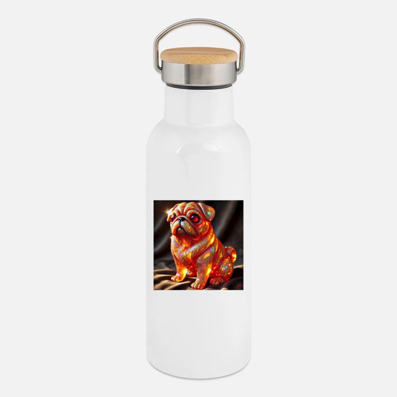 Sculpture de bouledogue explosif en couleur - Gourde isotherme avec bouchon en bambou - blanc