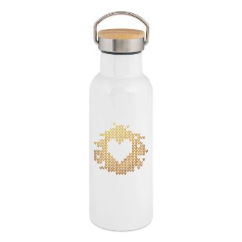 Coeur Doré Tricots Cabane Magique Luxe Amour Amour - Gourde isotherme avec bouchon en bambou - blanc - Droite