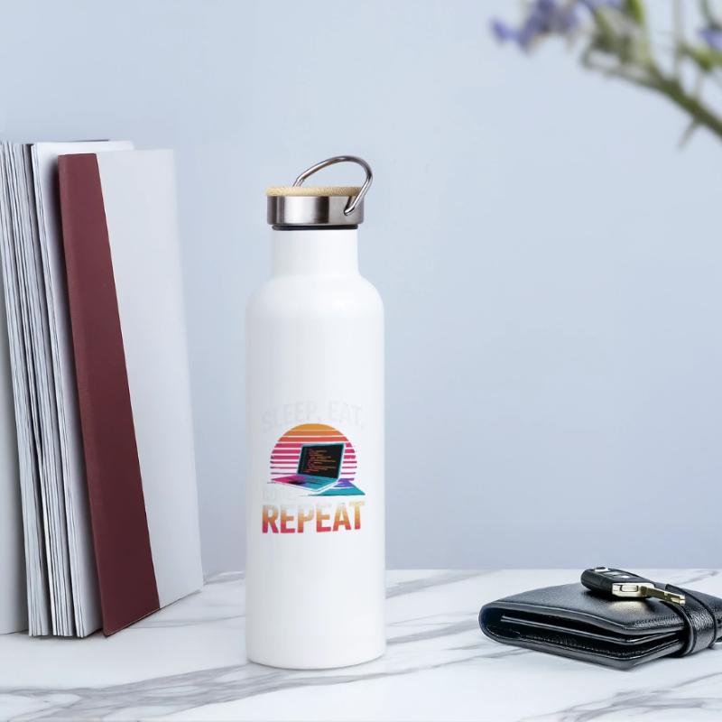 Sleep Eat Code Repeat Gift Programmeur Développeur Gourde isotherme avec bouchon en bambou