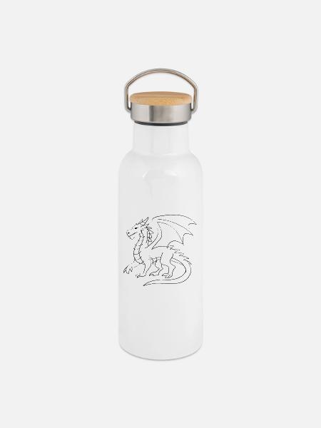 Drachen Illustration - Thermosflasche mit Bambusdeckel - Weiß
