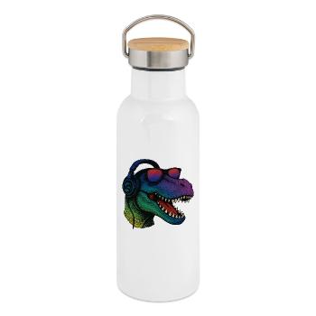 Cool T-Rex Dino 90s Sunglasses Music Lover - Thermal Bottle with Bamboo Lid - white - Right