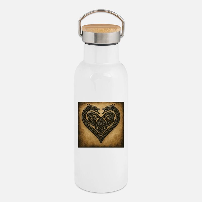 Drachenherz - Thermosflasche mit Bambusdeckel - Weiß
