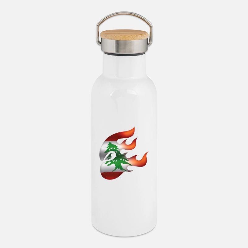 Flagge des Libanon - Libanon - Ninja - Thermosflasche mit Bambusdeckel - Weiß