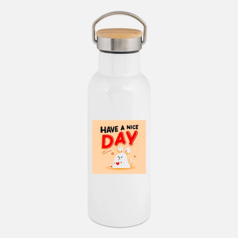 Cute bunny design with positive message - Thermal Bottle with Bamboo Lid - white