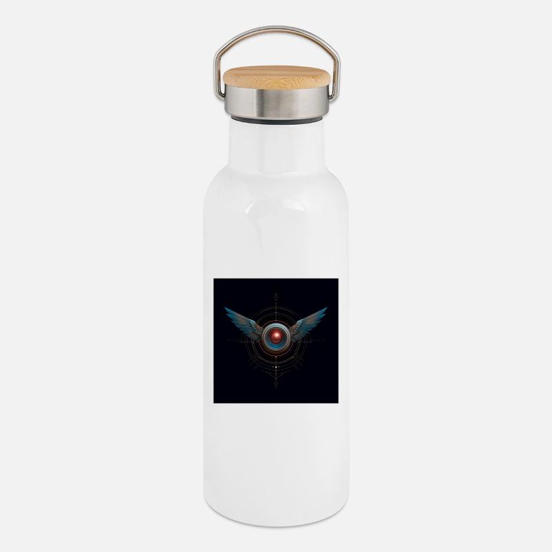 Futuristisches Winged Emblem – Techno Vision - Thermosflasche mit Bambusdeckel - Weiß