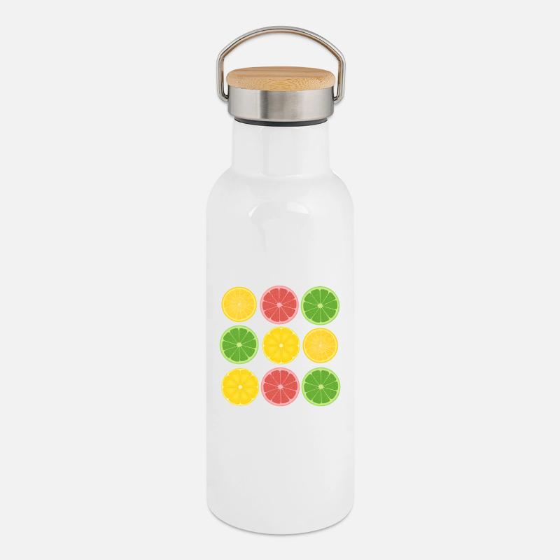 Fruit Citrus Color Blocking Design - Thermal Bottle with Bamboo Lid - white