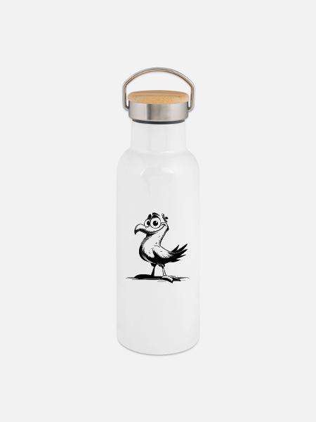 Comedy Vogel Lachgarantie mit Schnabel - Thermosflasche mit Bambusdeckel - Weiß