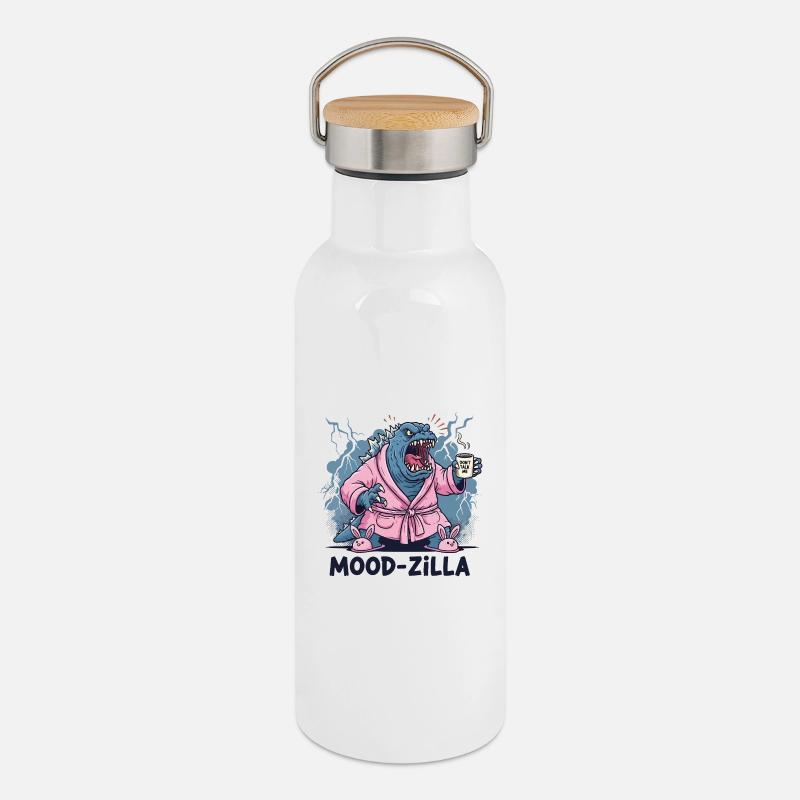 Rage matinale - Gourde isotherme avec bouchon en bambou - blanc
