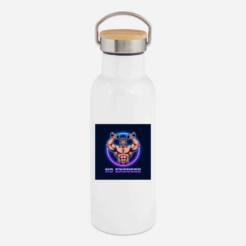 Motiver la conception musculaire avec une citation de puissance - Gourde isotherme avec bouchon en bambou - blanc