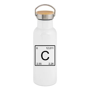 Symbole carbone C - Gourde isotherme avec bouchon en bambou - blanc - Droite