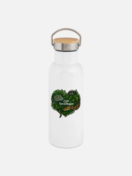 Cliff TerraVlogger Dschungel Herz - Thermosflasche mit Bambusdeckel - Weiß
