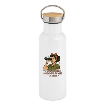 Regarde! Personne n’en 💩 a rien à faire - Gourde isotherme avec bouchon en bambou - blanc - Droite