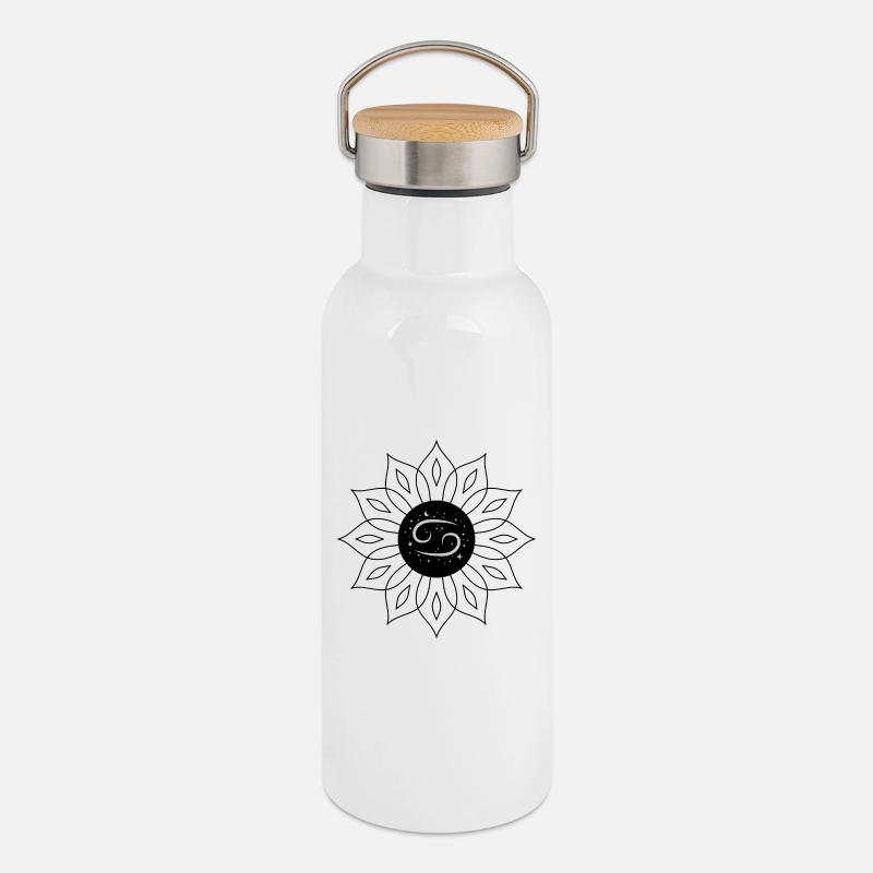 Sternenschwarzer gefleckter Krebs - Thermosflasche mit Bambusdeckel - Weiß