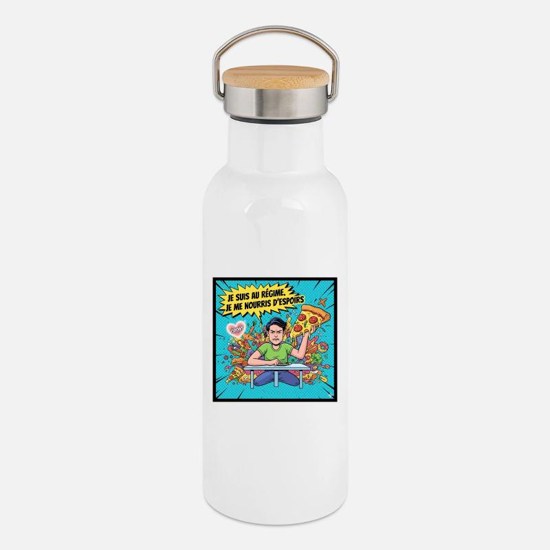 Diät und Hoffnungen Comics - Thermosflasche mit Bambusdeckel - Weiß