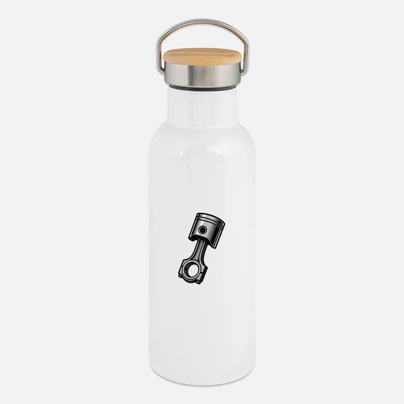 Monochrome industrial piston - Thermal Bottle with Bamboo Lid - white