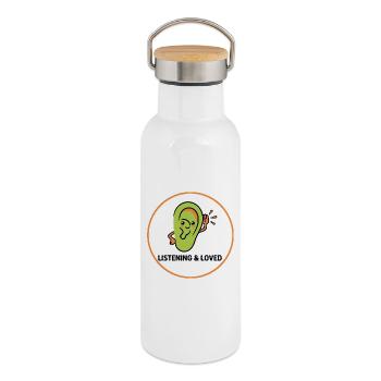 Hören und geliebt - Thermosflasche mit Bambusdeckel - Weiß - Rechts