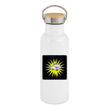 Cool fish in punk rock & pop art style - Thermal Bottle with Bamboo Lid - white - Right