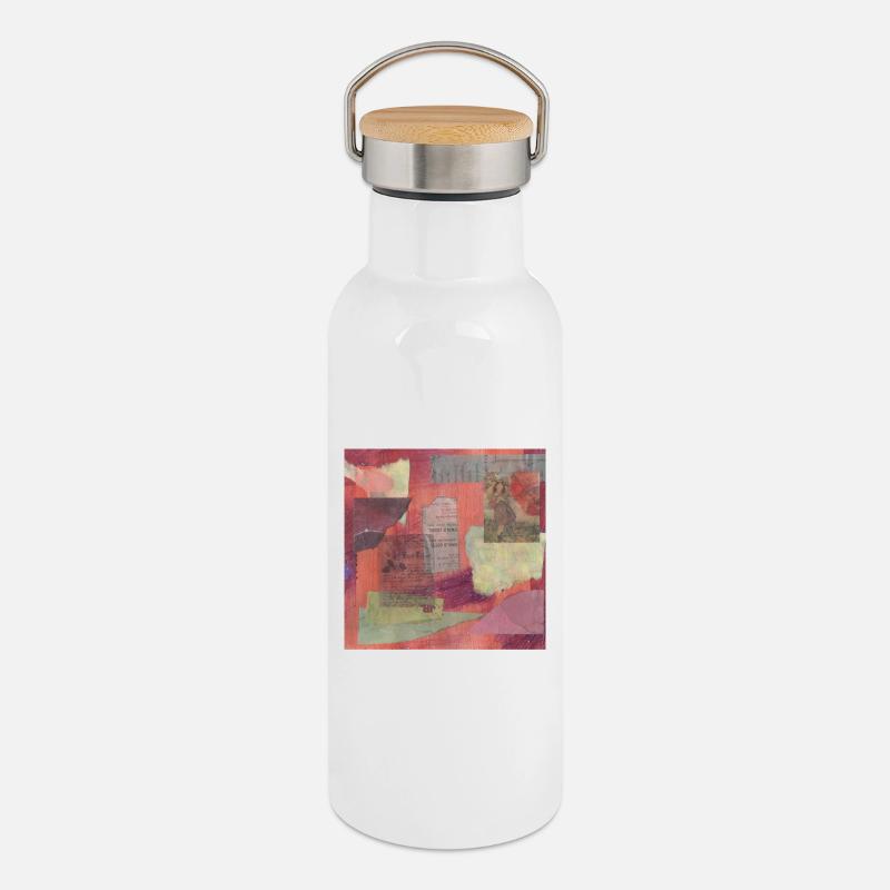 Abstract collage - Thermal Bottle with Bamboo Lid - white
