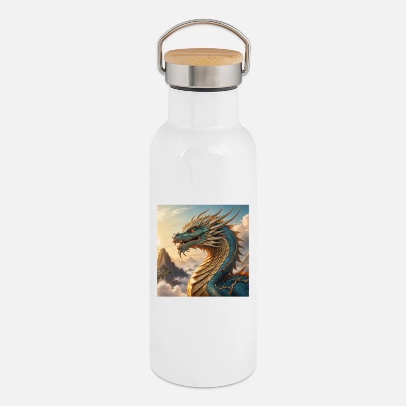 Fire Dragon - Thermal Bottle with Bamboo Lid - white