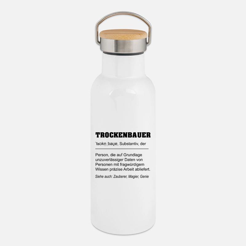 Drywall Builder Definition - Thermal Bottle with Bamboo Lid - white