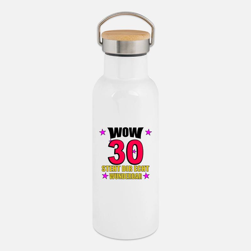 Steht Dir Echt Wunderbar - Thermosflasche mit Bambusdeckel - Weiß