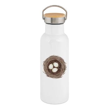 Vogelnest mit drei Eiern – Natürliche Illustration - Thermosflasche mit Bambusdeckel - Weiß - Rechts